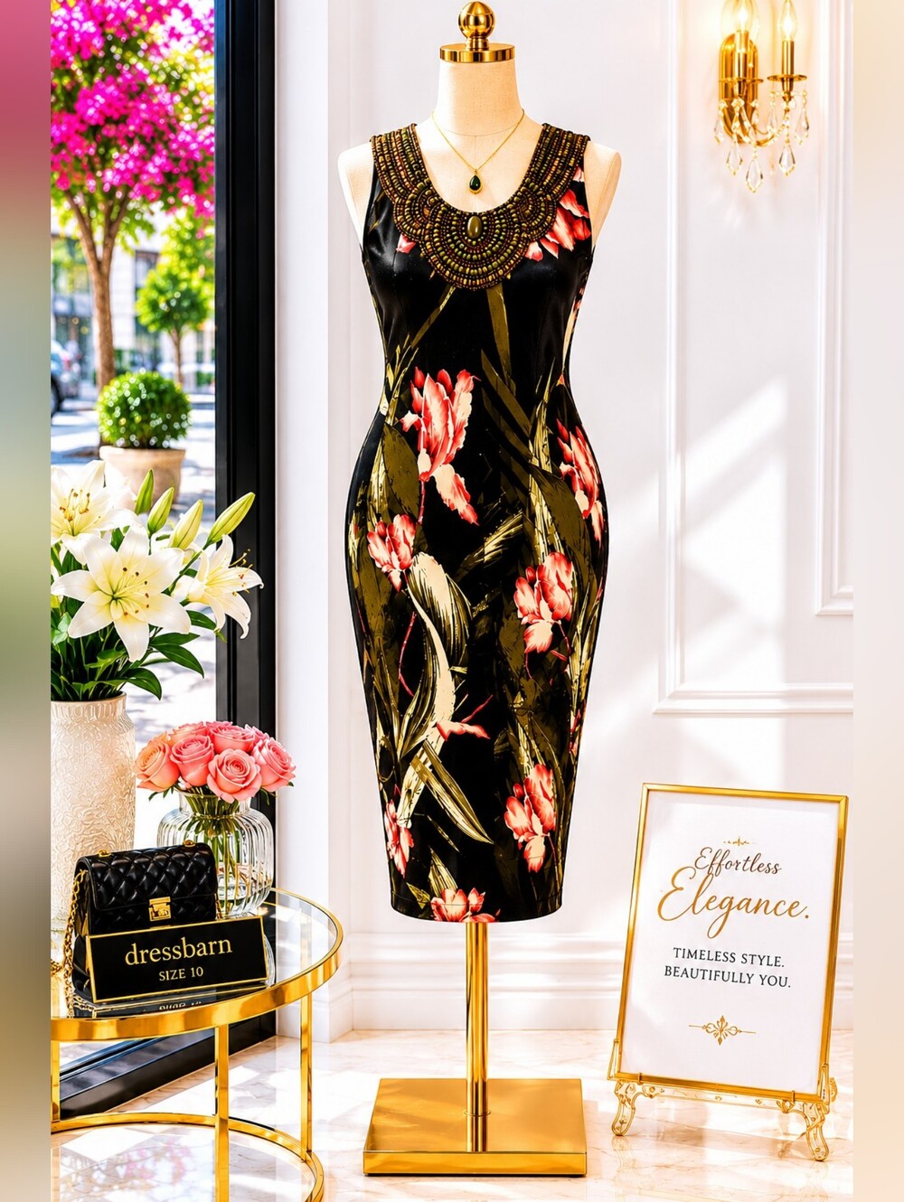 Dressbarn Embellished Floral Dress Size 10 Tropical Resort Wedding Guest